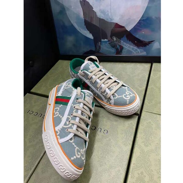 Gucci Unisex Gucci Tennis 1977 Sneaker Light Blue Ivory GG Stretch Cotton (8)