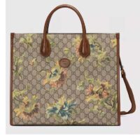 Gucci Unisex Medium Tote Carnation Print Beige Ebony GG Supreme Canvas (5)