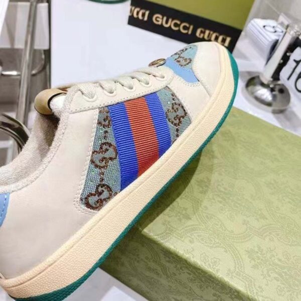 Gucci Unisex Screener Sneaker Crystals Brown Blue GG Canvas 3.6 cm Heel (19)