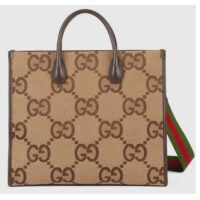 Gucci Unisex Tote Bag Jumbo GG Camel Ebony Jumbo GG Canvas (9)