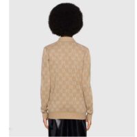 Gucci Women Lamé GG Jacquard Cardigan Camel Beige Fine Cotton (3)