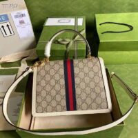 Gucci Women Ophidia Small Top Handle Bag Beige Ebony GG Supreme Canvas (6)