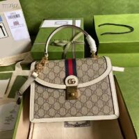 Gucci Women Ophidia Small Top Handle Bag Beige Ebony GG Supreme Canvas (6)