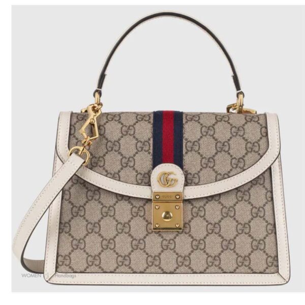 Gucci Women Ophidia Small Top Handle Bag Beige Ebony GG Supreme Canvas (6)