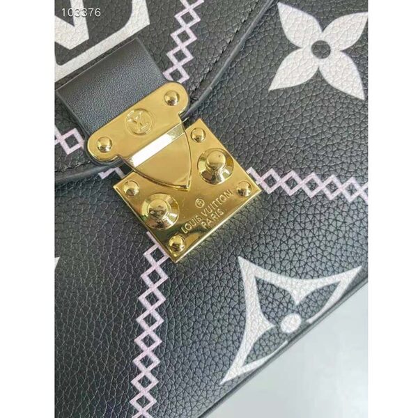 Louis Vuitton LV Unisex Pochette Metis Bag Black Embroidered Embossed Supple Grained Cowhide (5)