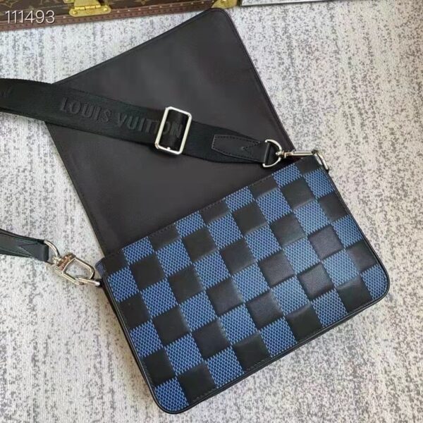 Louis Vuitton LV Unisex Studio Messenger Blue 3D Damier Infini Cowhide Leather (6)