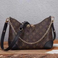 Louis Vuitton LV Women Boulogne Handbag Black Brown Monogram Coated Canvas (8)