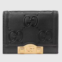 Gucci Unisex Card Case Wallet Black GG Leather Double G (6)