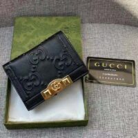 Gucci Unisex Card Case Wallet Black GG Leather Double G (6)