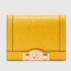 Gucci Unisex Card Case Wallet Yellow GG Leather Double G