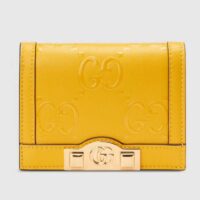 Gucci Unisex Card Case Wallet Yellow GG Leather Double G (1)