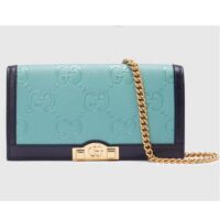 Gucci Women GG Wallet Chain Light Blue GG Leather Dark Blue Double G (2)