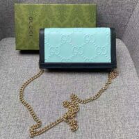 Gucci Women GG Wallet Chain Light Blue GG Leather Dark Blue Double G (2)