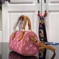 Louis Vuitton LV Unisex Nano Speedy Monogram Jacquard Denim Pink Cowhide Leather (2)