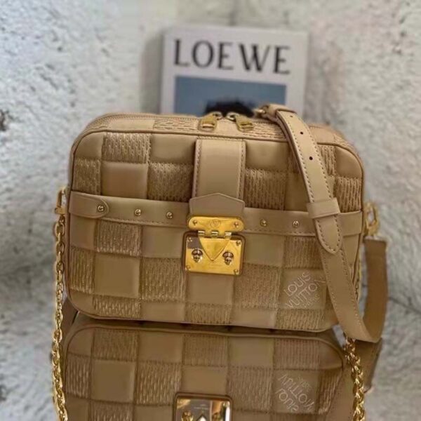 Louis Vuitton LV Unisex Troca MM Handbag Beige Damier Quilt Lambskin Calfskin (7)