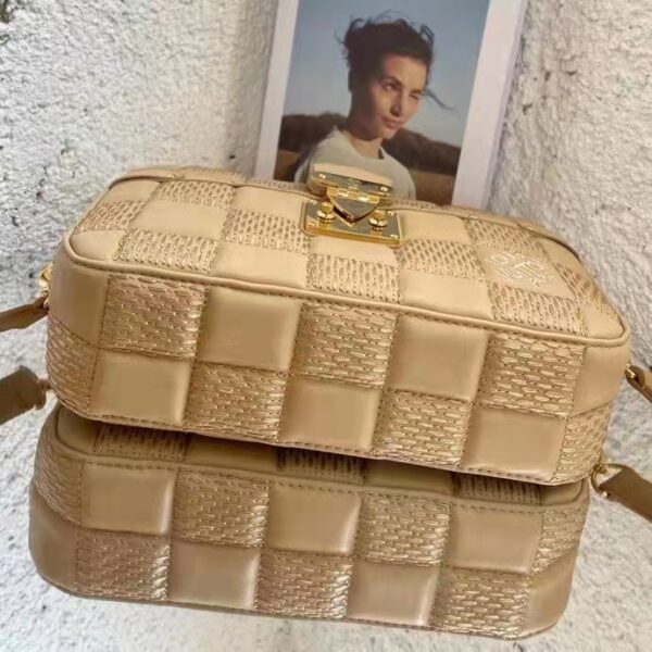 Louis Vuitton LV Unisex Troca MM Handbag Beige Damier Quilt Lambskin Calfskin (9)