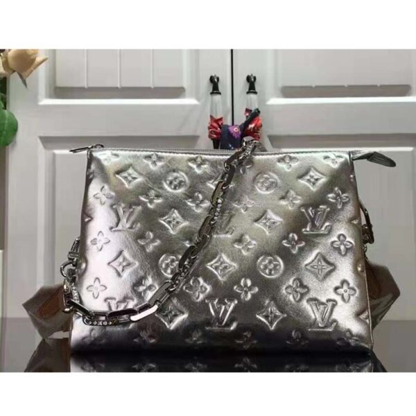 Louis Vuitton LV Women Coussin BB Handbag Silver Monogram Embossed Puffy Lambskin (3)