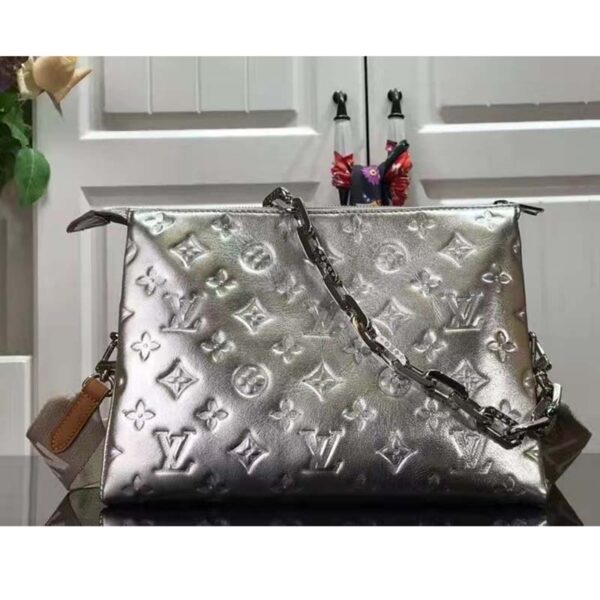 Louis Vuitton LV Women Coussin BB Handbag Silver Monogram Embossed Puffy Lambskin (7)