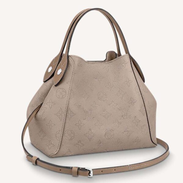 Louis Vuitton LV Women Hina PM Bucket Bag Gray Mahina Perforated Calf (12)