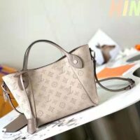 Louis Vuitton LV Women Hina PM Bucket Bag Gray Mahina Perforated Calf (12)