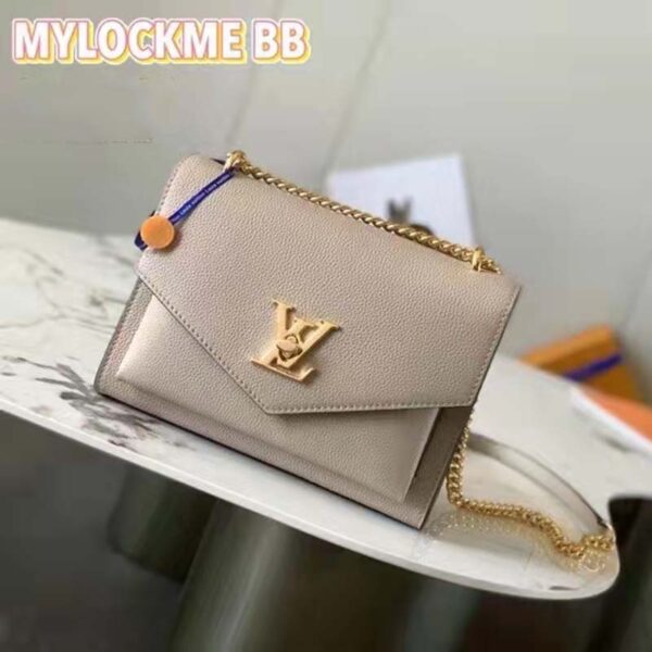 Louis Vuitton LV Women Mylockme Chain Bag Beige Soft Grained Calfskin Turn Lock (9)