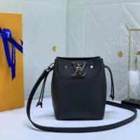 Louis Vuitton LV Women Nano Lockme Bucket Bag Black Grained Calf Leather (12)