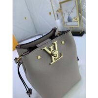 Louis Vuitton LV Women Nano Lockme Bucket Bag Greige Beige Grained Calf (10)