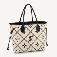 Louis Vuitton LV Women Neverfull MM Tote Crème Beige Grained Cowhide Leather (5)