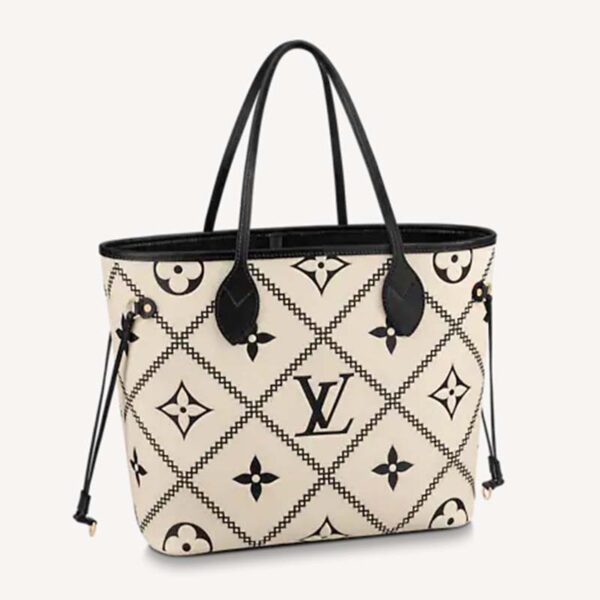 Louis Vuitton LV Women Neverfull MM Tote Crème Beige Grained Cowhide Leather (5)