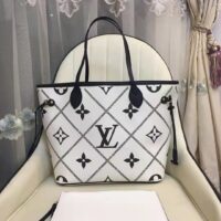 Louis Vuitton LV Women Neverfull MM Tote Crème Beige Grained Cowhide Leather (5)