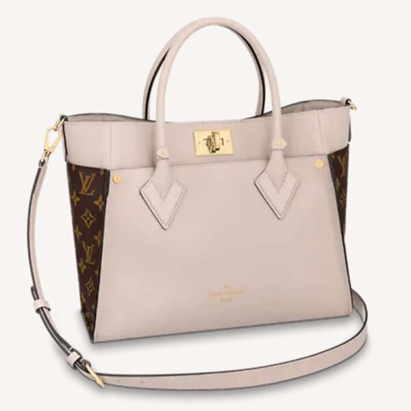 Louis Vuitton LV Women On My Side MM Tote Greige Calfskin Monogram Canvas (5)