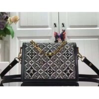 Louis Vuitton LV Women Since 1854 Dauphine MM Handbag Black Monogram Flowers Cowhide (3)