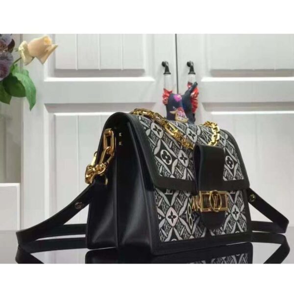 Louis Vuitton LV Women Since 1854 Dauphine MM Handbag Black Monogram Flowers Cowhide (8)