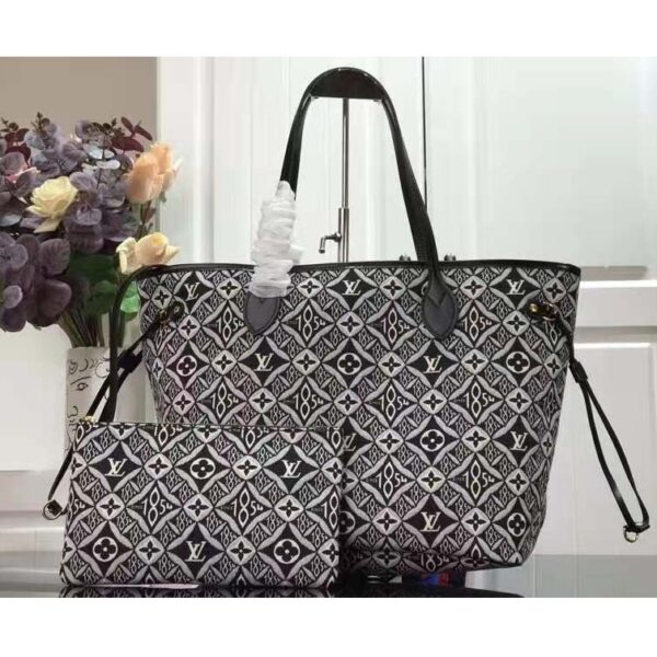 Louis Vuitton LV Women Since 1854 Neverfull MM Tote Black Monogram Flowers Canvas (9)