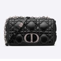 Dior Women CD Medium Dior Caro Bag Black Quilted Macrocannage Calfskin (12)