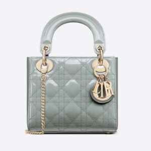 Dior Women CD Mini Lady Dior Bag Gray Patent Cannage Calfskin