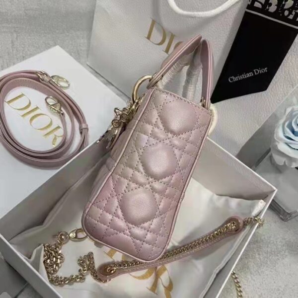 Dior Women CD Mini Lady Dior Bag Lotus Pearlescent Cannage Lambskin (1)