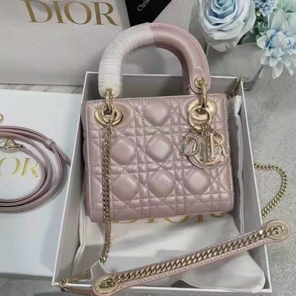 Dior Women CD Mini Lady Dior Bag Lotus Pearlescent Cannage Lambskin (8)