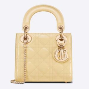 Dior Women CD Mini Lady Dior Bag Pale Yellow Patent Cannage Calfskin