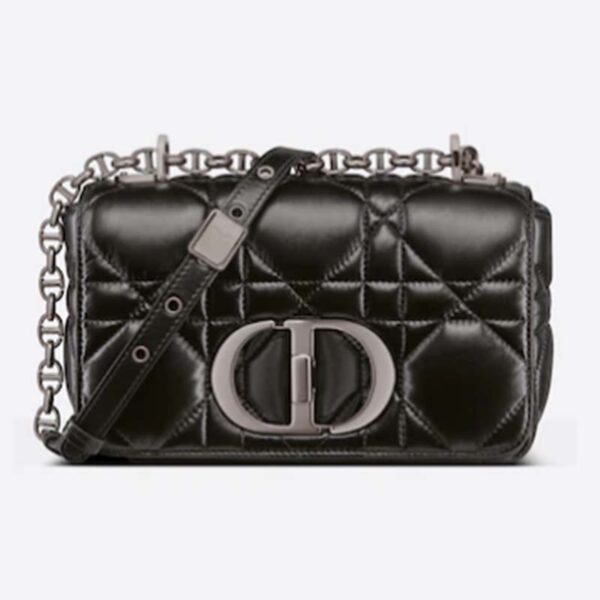 Dior Women CD Small Dior Caro Bag Black Quilted Macrocannage Calfskin (7)