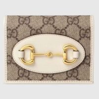 Gucci GG Unisex 1955 Horsebit Card Case Wallet Beige Ebony GG Supreme Canvas (7)