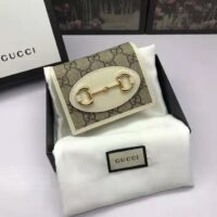 Gucci GG Unisex 1955 Horsebit Card Case Wallet Beige Ebony GG Supreme Canvas (7)