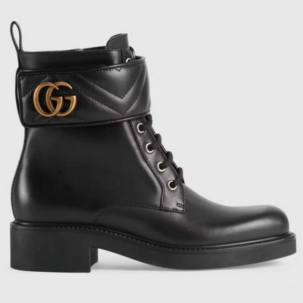 Gucci GG Women’s Ankle Boot Double G Black Leather Tonal Matelassé (16)