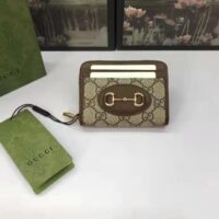 Gucci Unisex 1955 Horsebit Card Case Wallet Beige Ebony GG Supreme Canvas (7)