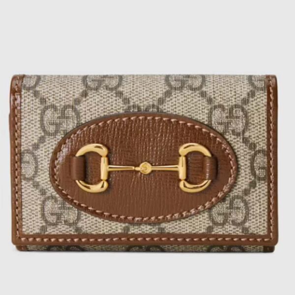 Gucci Unisex 1955 Horsebit Key Case Wallet Beige Ebony GG Supreme Canvas (2)