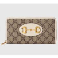 Gucci Unisex 1955 Horsebit Zip Around Wallet Beige Ebony GG Supreme Canvas (6)