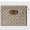 Gucci Unisex GG Horsebit 1955 Pouch Brown Beige Ebony GG Supreme Canvas