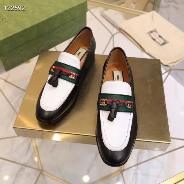 Gucci Unisex GG Loafer Web Interlocking G White Black Leather Green Red Web (11)