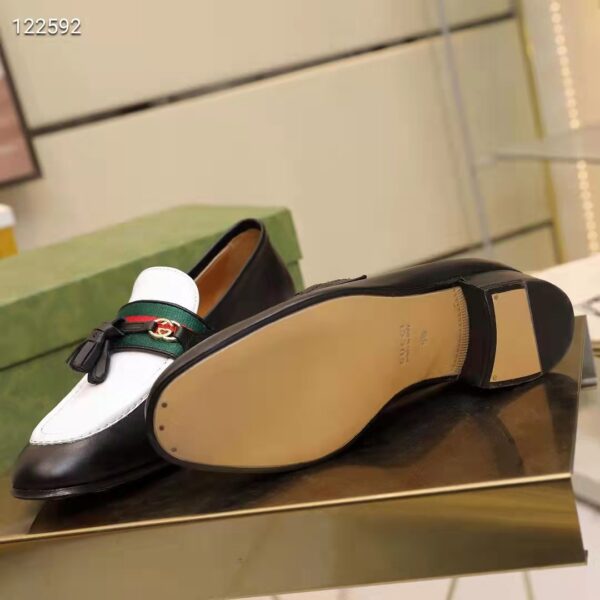 Gucci Unisex GG Loafer Web Interlocking G White Black Leather Green Red Web (2)