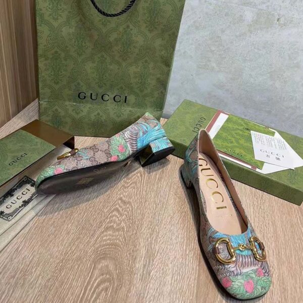 Gucci Unisex GG Tiger Ballet Flat Horsebit Tiger Flower Beige Ebony Supreme Canvas (10)